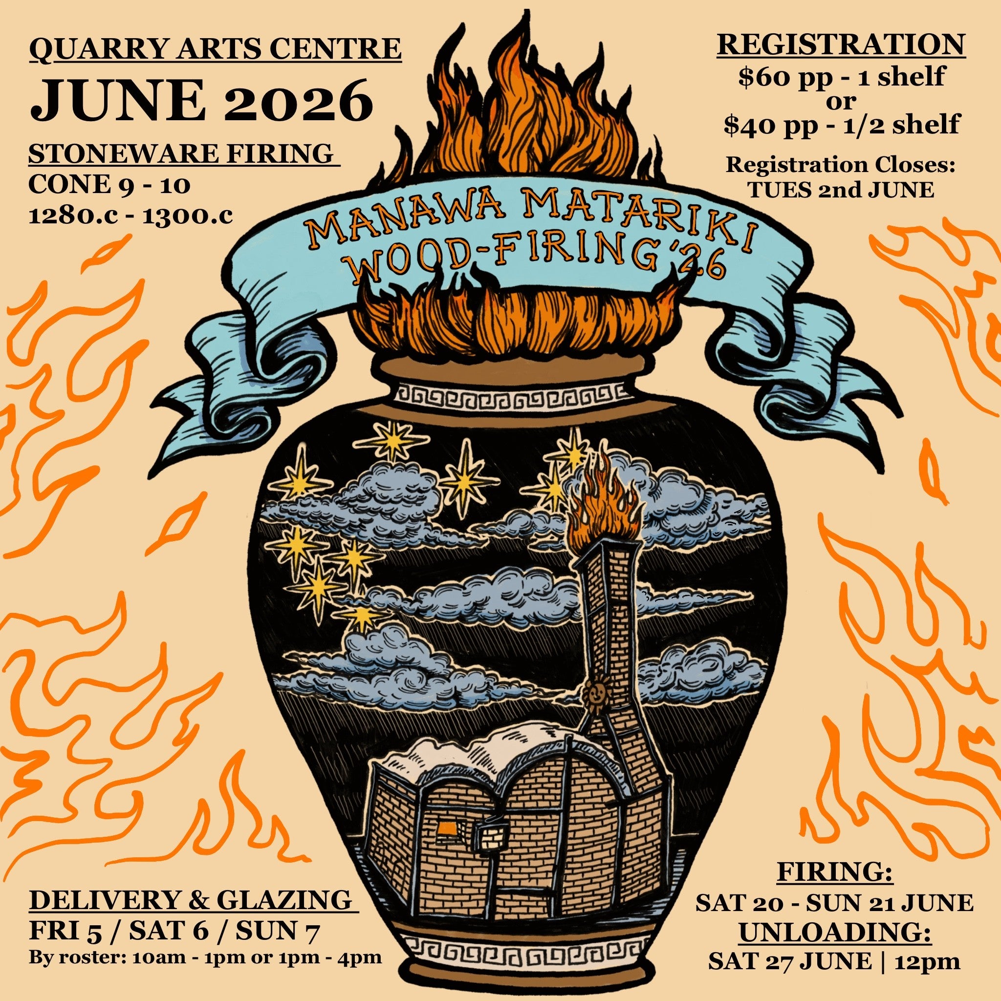 Manawa Matariki Wood-Firing '26 - Half Shelf $40